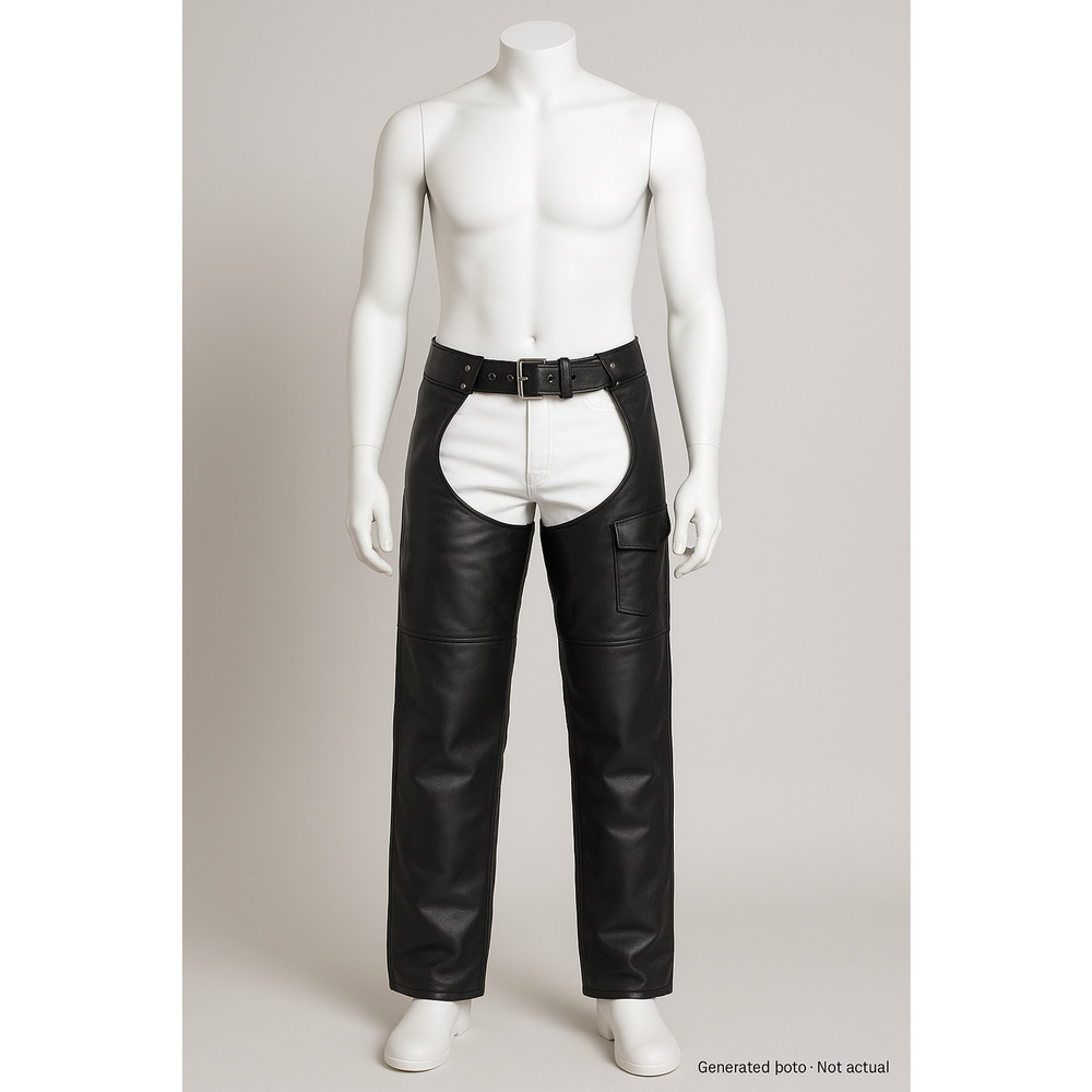 MOB Genuine Leather Motorcycle Chaps Black Adjustable Waist Classic Biker 3XL